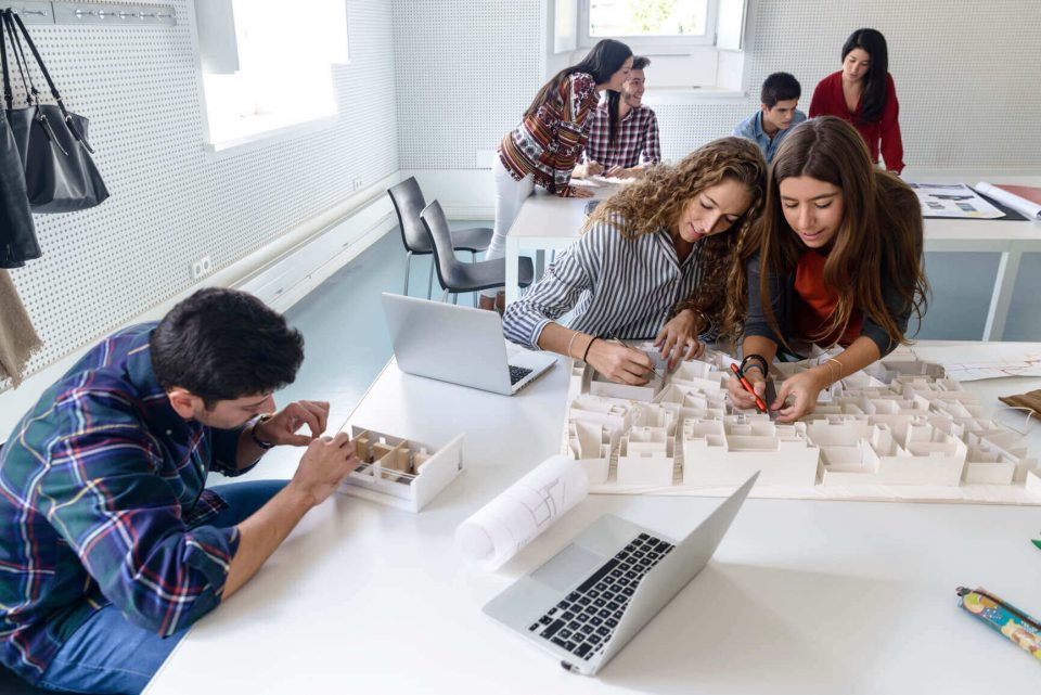interior design students working on a project