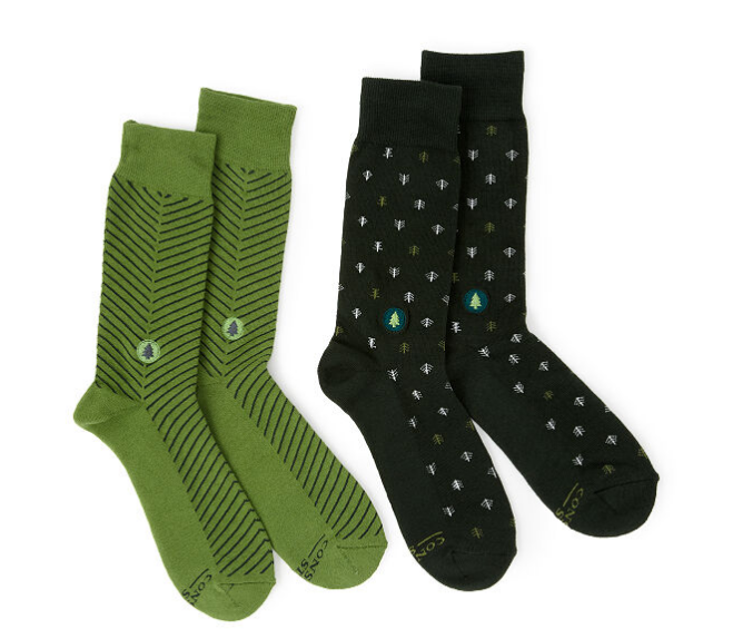 Green and Black socks  that help the environment