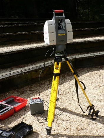 A black, yellow, and grey lidar camera