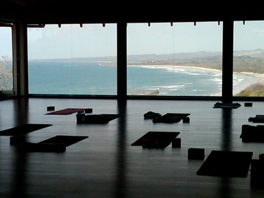 Yoga studio with big open windows facing the ocean