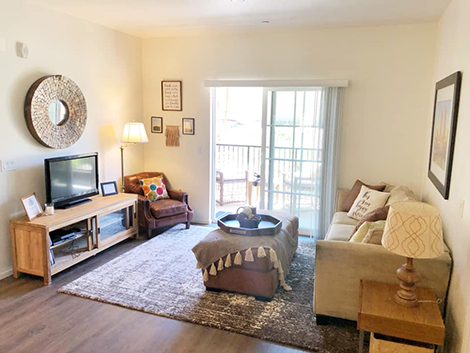 After shot of the furnished living area. Photo credit: Humble Design San Diego