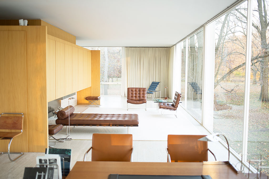 Iconic Interior Design - Farnsworth House, Plano, IL. Designed by Ludwig Mies van der Rohe, 1951.