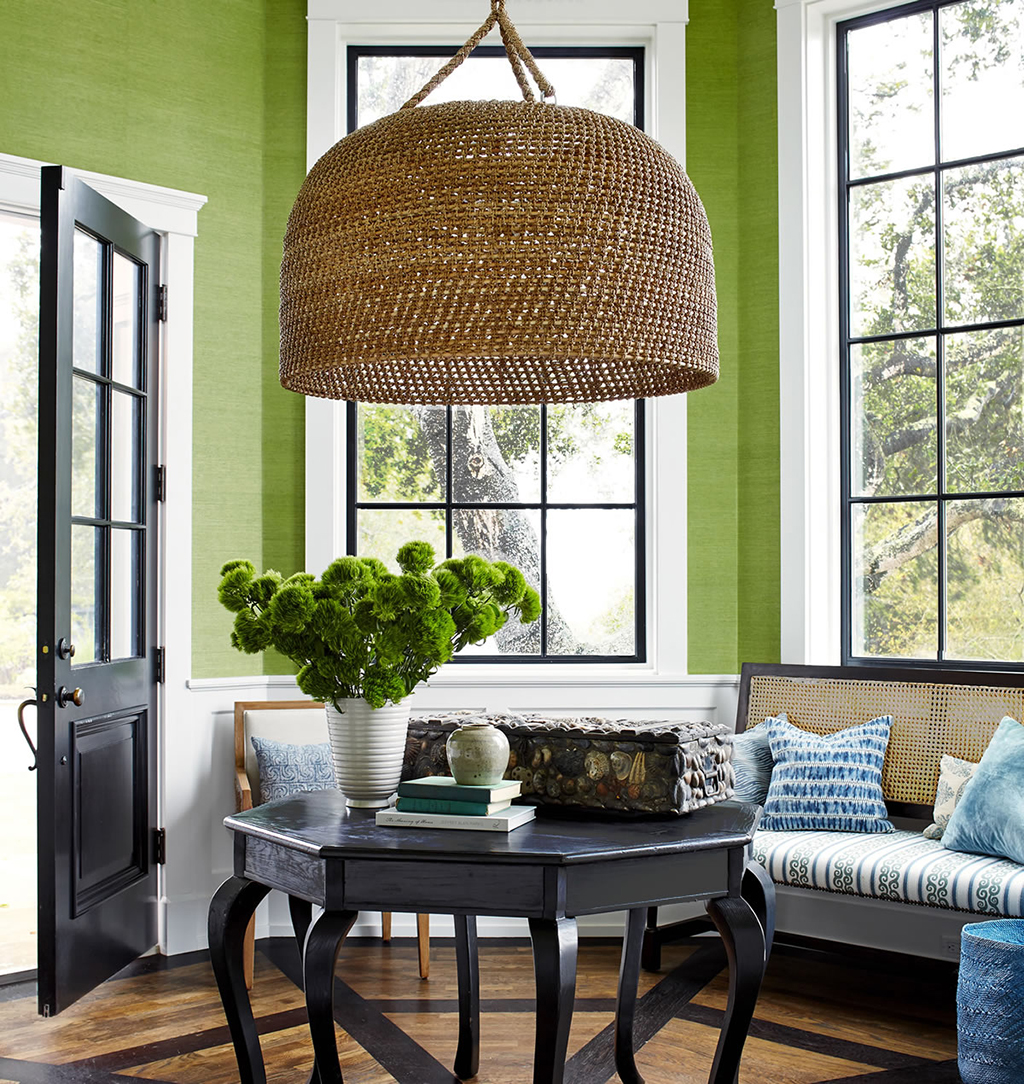 We love how bright this entryway becomes with that splash of chartreuse on the wall of this Jeffery Alan Marks project. 