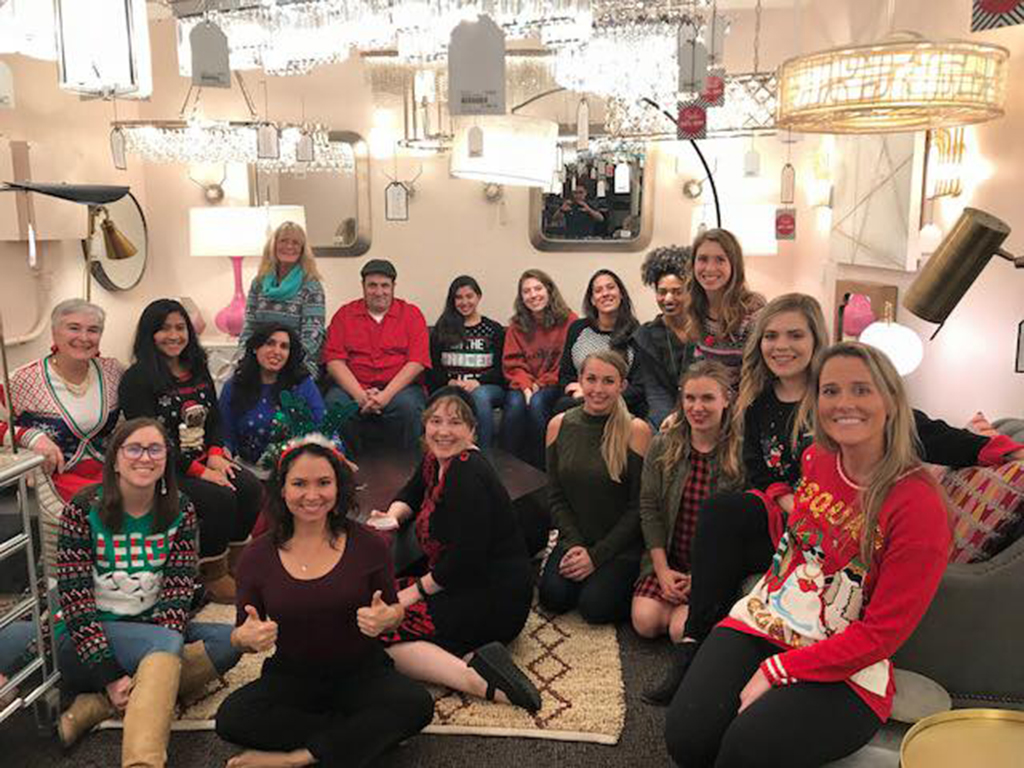 Chelsea (far right) with the ASID Student Chapter Board Members at their holiday party