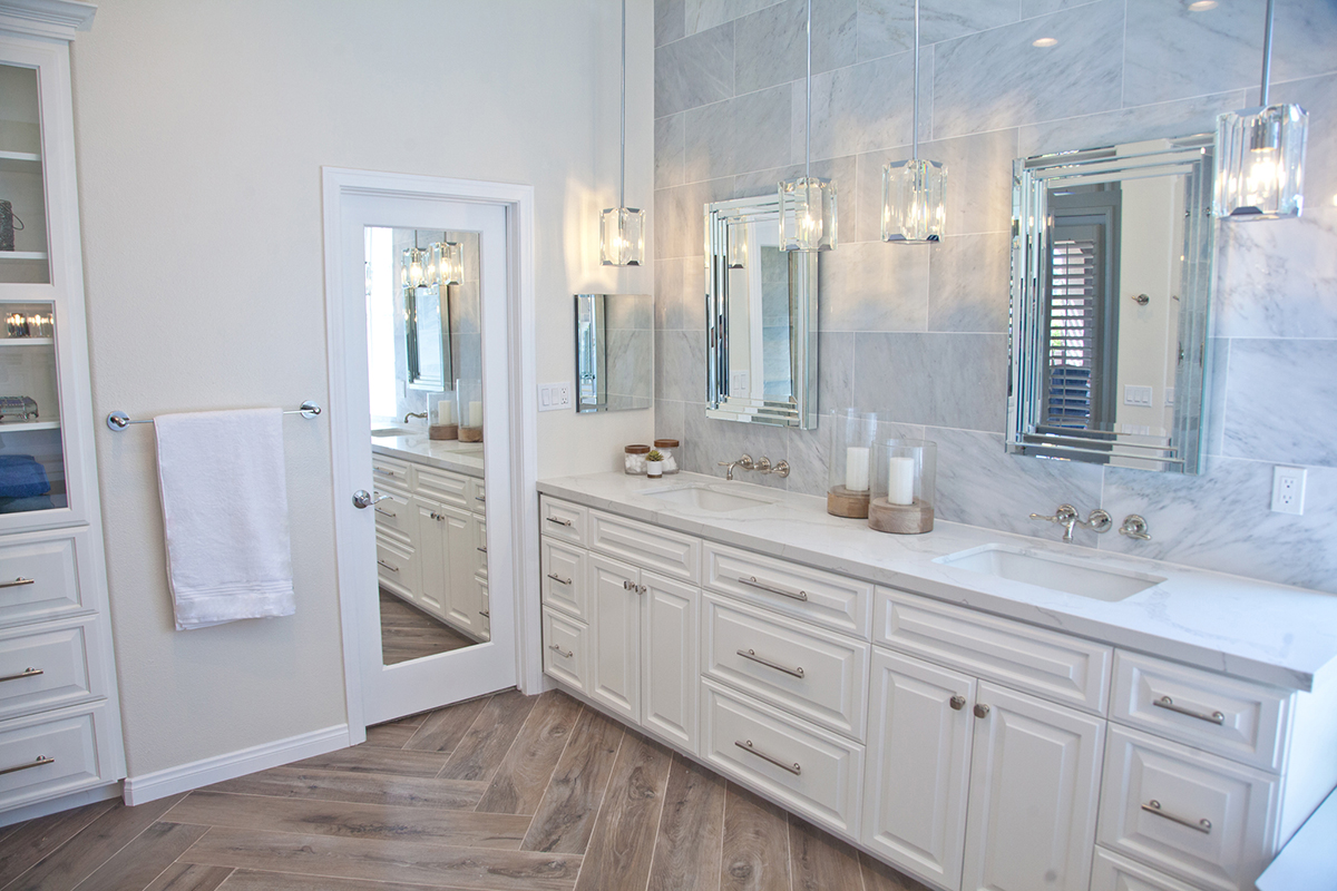 Bathroom Remodel by JY Design Interiors. Shot of two person sink 